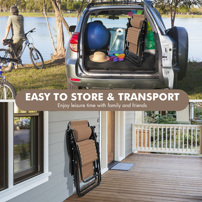 Outdoor Folding Zero Gravity Reclining Lounge Chair with Utility Tray, Beige Beach & Lawn Chairs at Gallery Canada