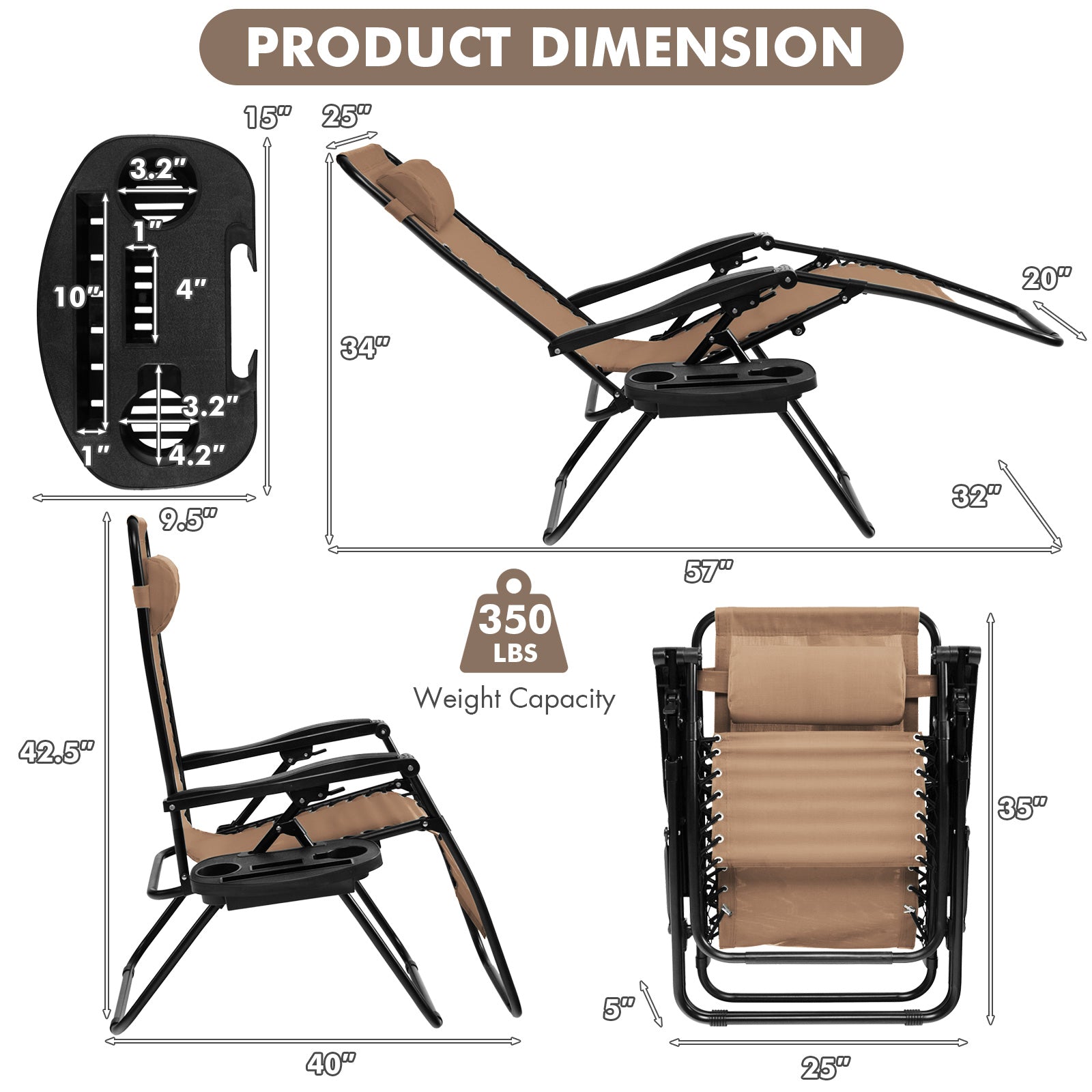 Outdoor Folding Zero Gravity Reclining Lounge Chair with Utility Tray, Beige Beach & Lawn Chairs at Gallery Canada