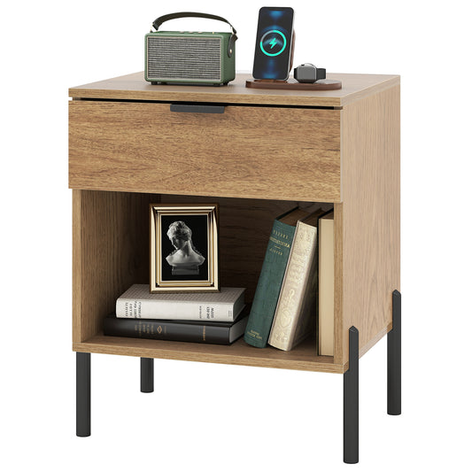 Modern Nightstand With Charging Station, Natural Nightstands Natural at Gallery Canada