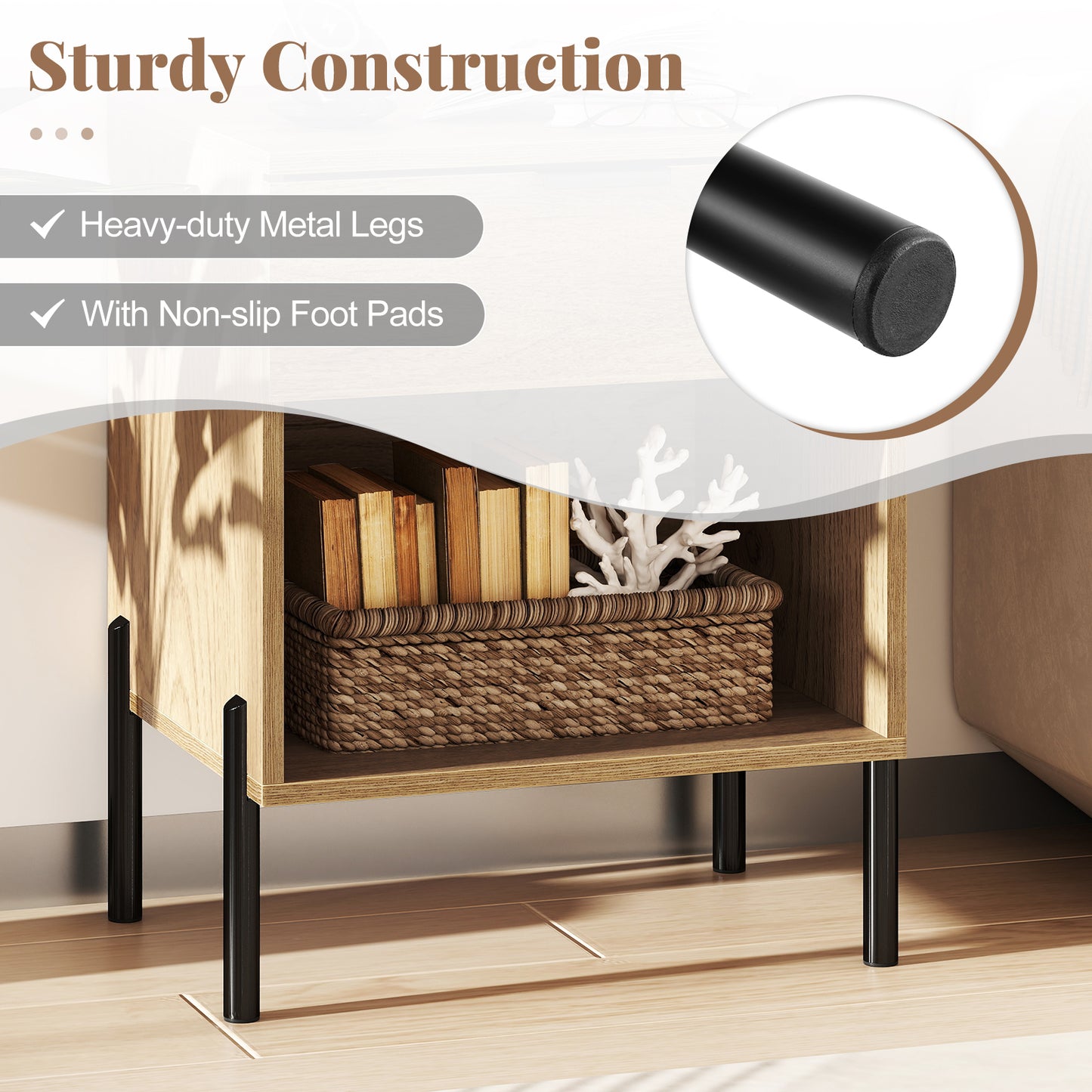 Modern Nightstand With Charging Station, Natural Nightstands at Gallery Canada