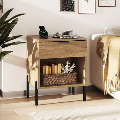 Modern Nightstand With Charging Station, Natural Nightstands at Gallery Canada