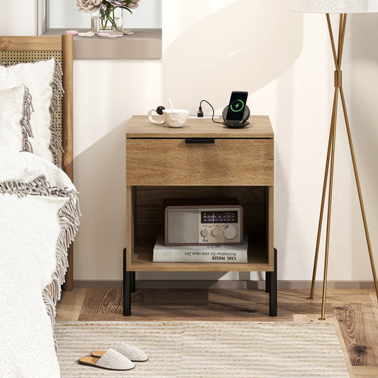 Modern Nightstand With Charging Station, Natural Nightstands Natural at Gallery Canada