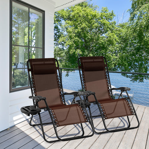 Outdoor Folding Zero Gravity Reclining Lounge Chair with Utility Tray, Brown
