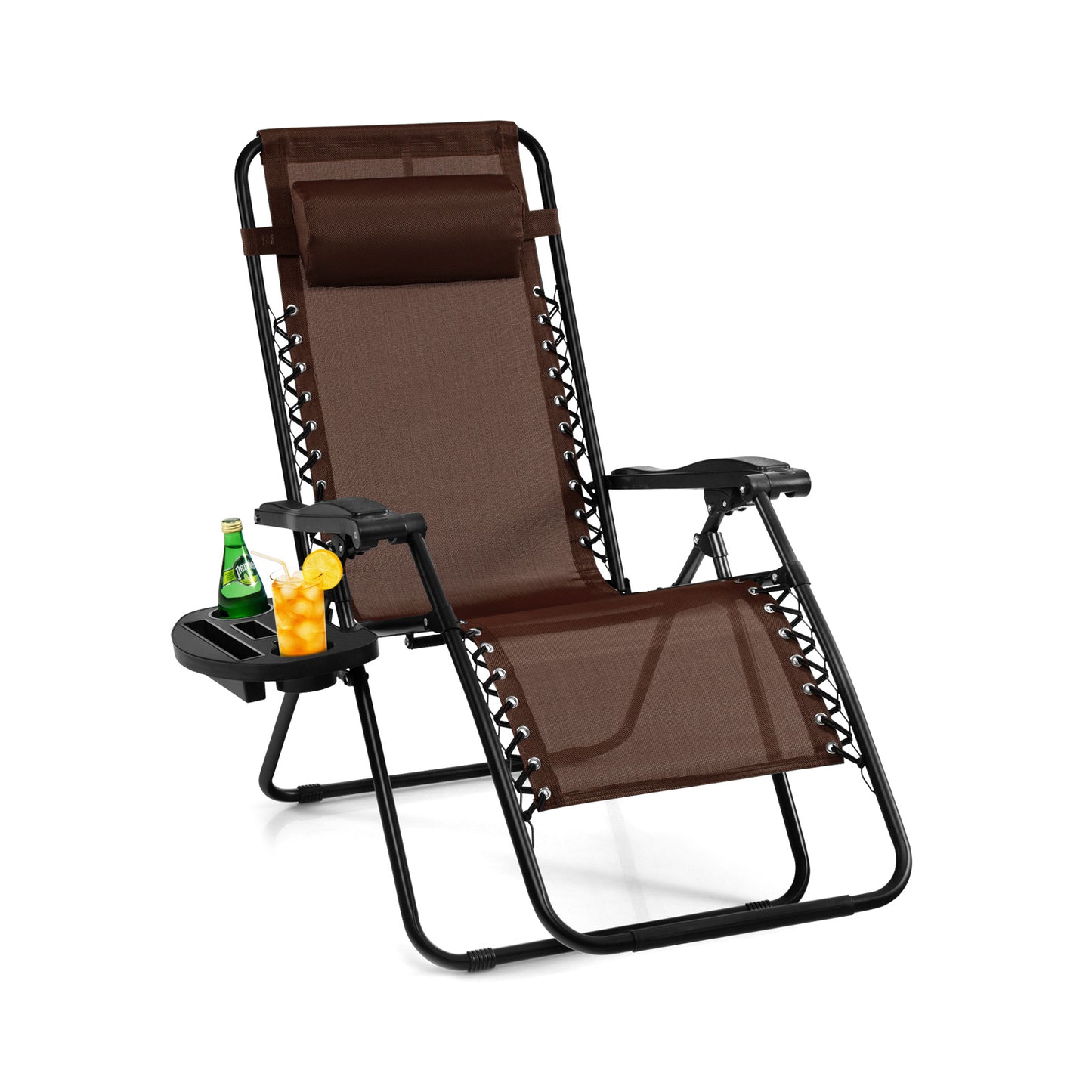 Outdoor Folding Zero Gravity Reclining Lounge Chair with Utility Tray, Brown Beach & Lawn Chairs at Gallery Canada