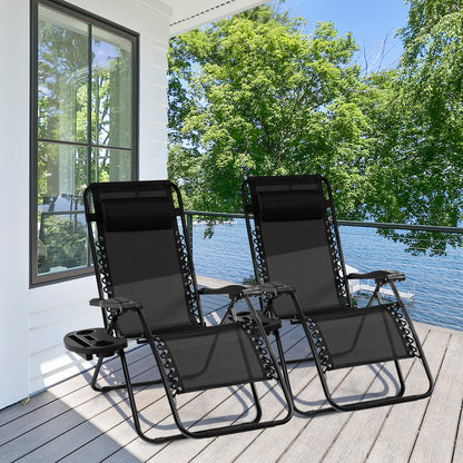Outdoor Folding Zero Gravity Reclining Lounge Chair with Utility Tray, Black Beach & Lawn Chairs at Gallery Canada