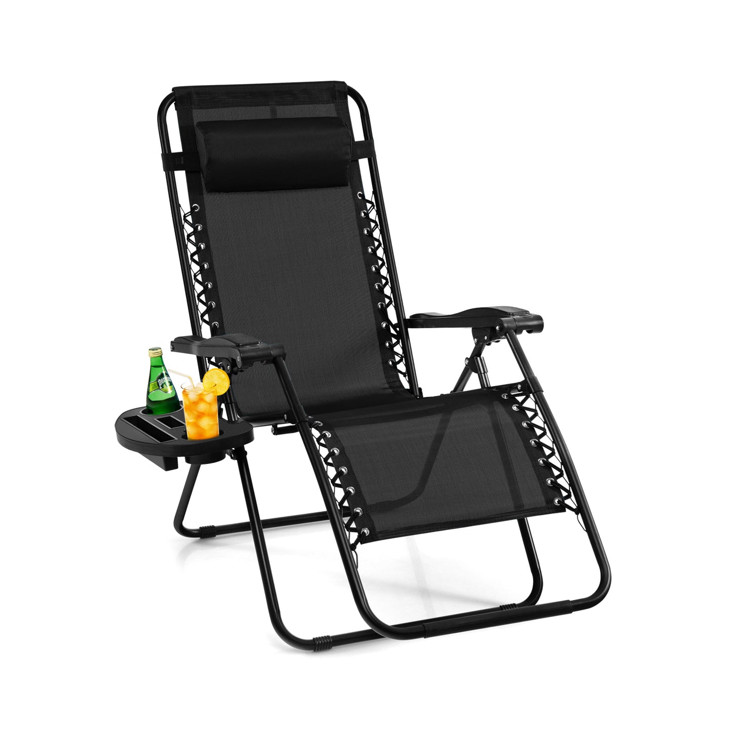 Outdoor Folding Zero Gravity Reclining Lounge Chair with Utility Tray, Black Beach & Lawn Chairs at Gallery Canada