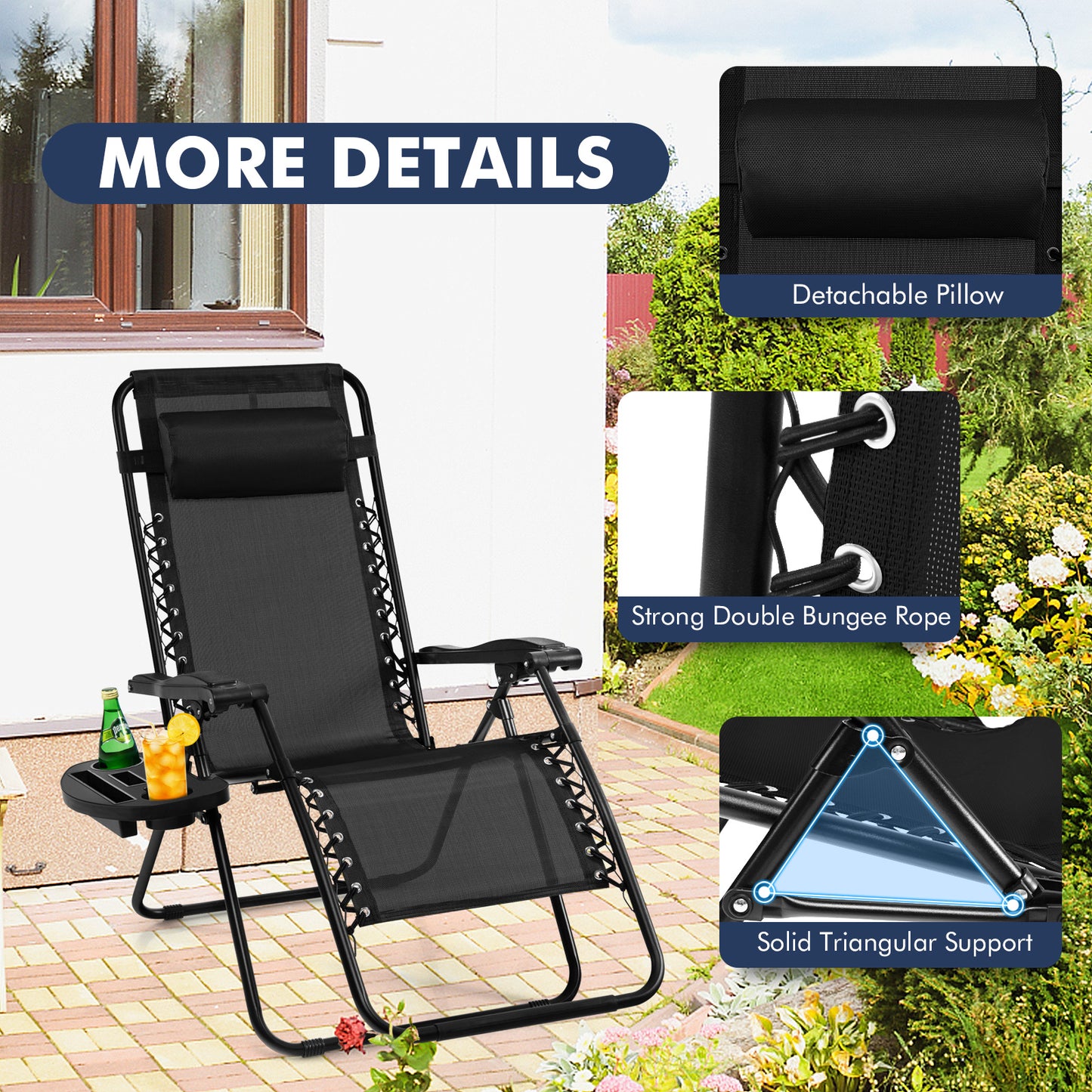 Outdoor Folding Zero Gravity Reclining Lounge Chair with Utility Tray, Black Beach & Lawn Chairs at Gallery Canada