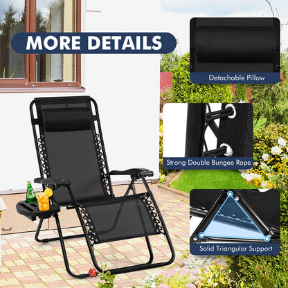 Outdoor Folding Zero Gravity Reclining Lounge Chair with Utility Tray, Black Beach & Lawn Chairs at Gallery Canada