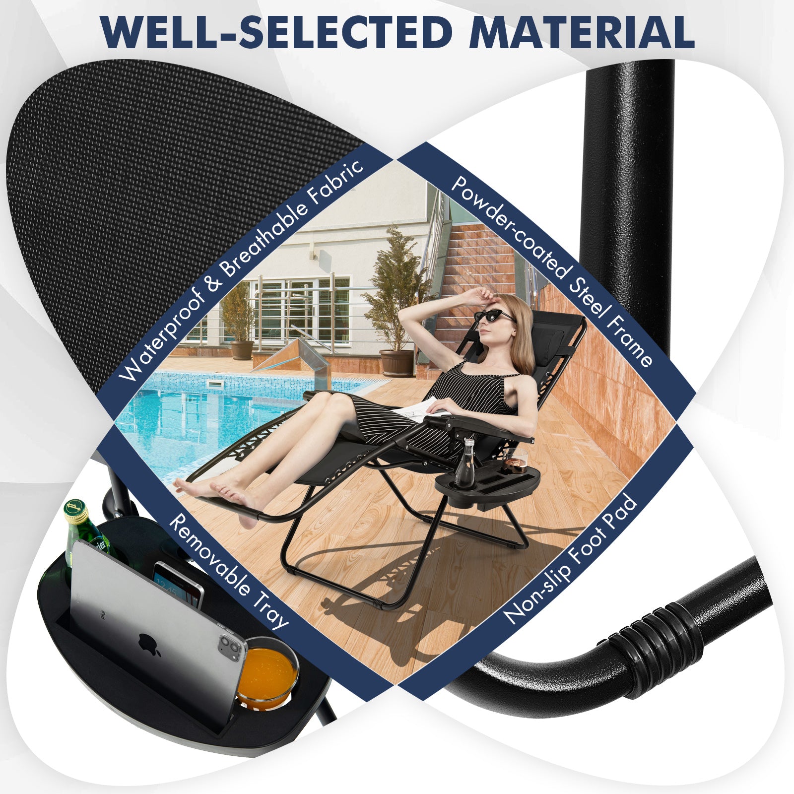 Outdoor Folding Zero Gravity Reclining Lounge Chair with Utility Tray, Black Beach & Lawn Chairs at Gallery Canada
