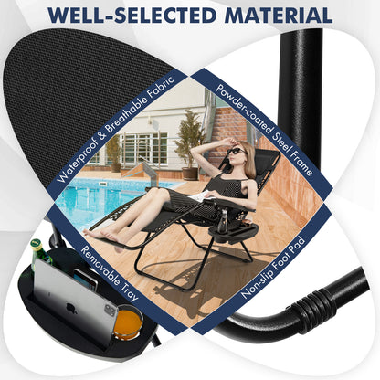 Outdoor Folding Zero Gravity Reclining Lounge Chair with Utility Tray, Black Beach & Lawn Chairs at Gallery Canada