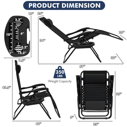 Outdoor Folding Zero Gravity Reclining Lounge Chair with Utility Tray, Black Beach & Lawn Chairs at Gallery Canada