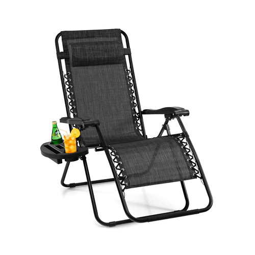 Outdoor Folding Zero Gravity Reclining Lounge Chair with Utility Tray, Gray