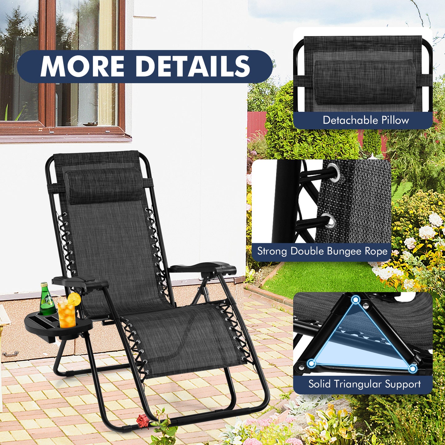 Outdoor Folding Zero Gravity Reclining Lounge Chair with Utility Tray, Gray Beach & Lawn Chairs at Gallery Canada