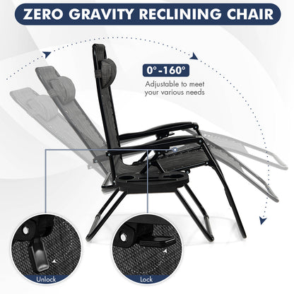 Outdoor Folding Zero Gravity Reclining Lounge Chair with Utility Tray, Gray Beach & Lawn Chairs at Gallery Canada