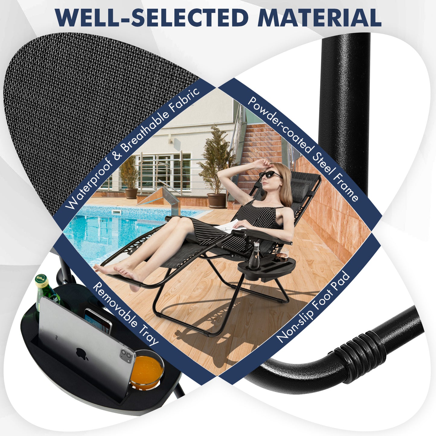 Outdoor Folding Zero Gravity Reclining Lounge Chair with Utility Tray, Gray Beach & Lawn Chairs at Gallery Canada