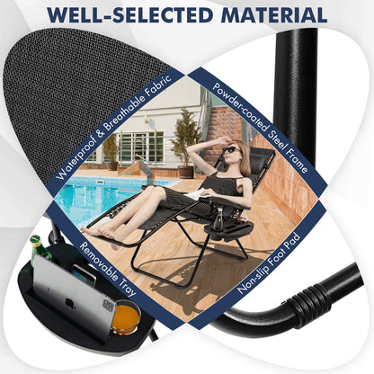 Outdoor Folding Zero Gravity Reclining Lounge Chair with Utility Tray, Gray Beach & Lawn Chairs at Gallery Canada