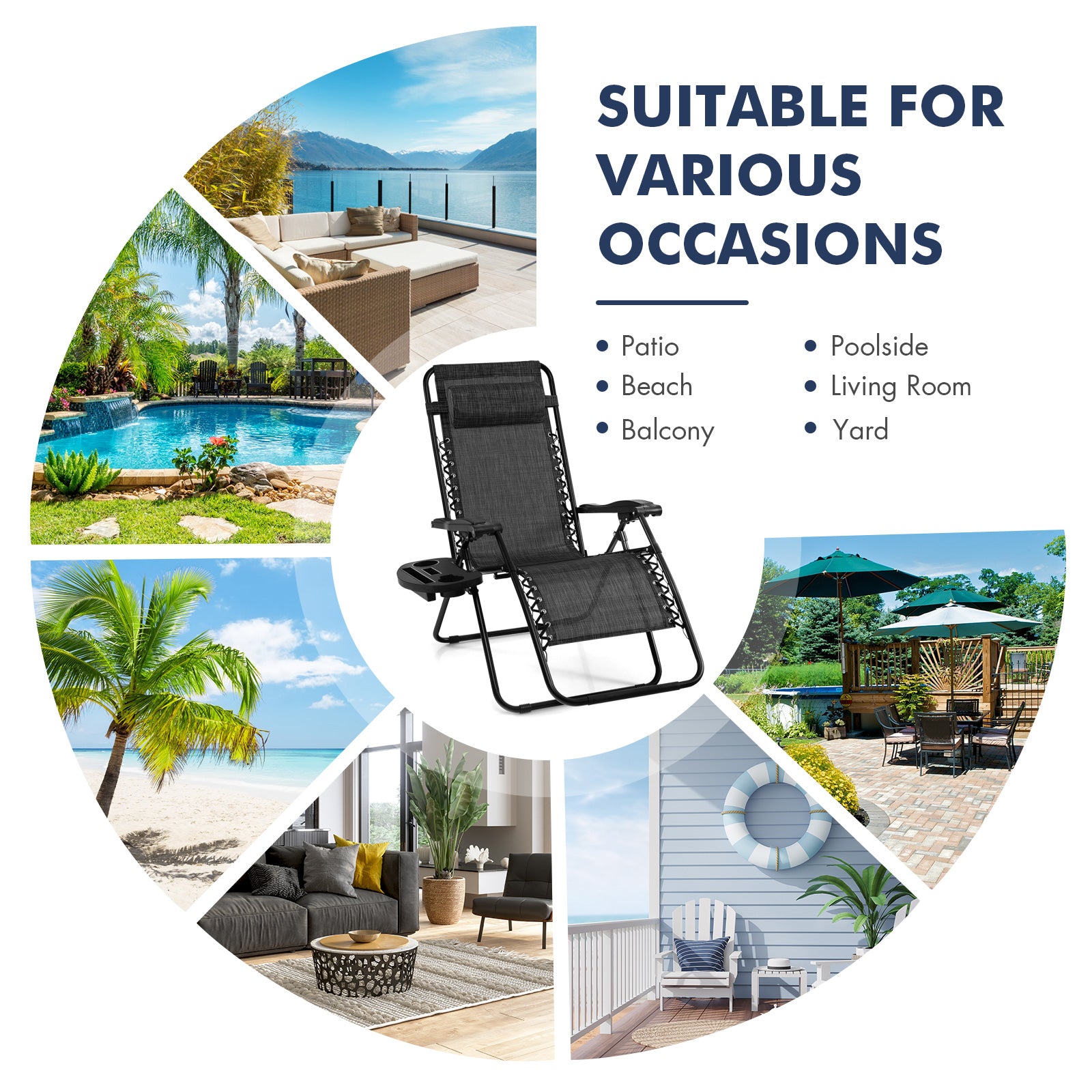 Outdoor Folding Zero Gravity Reclining Lounge Chair with Utility Tray, Gray Beach & Lawn Chairs at Gallery Canada
