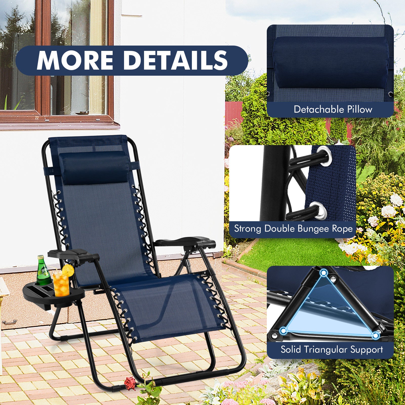 Outdoor Folding Zero Gravity Reclining Lounge Chair, Blue Beach & Lawn Chairs at Gallery Canada