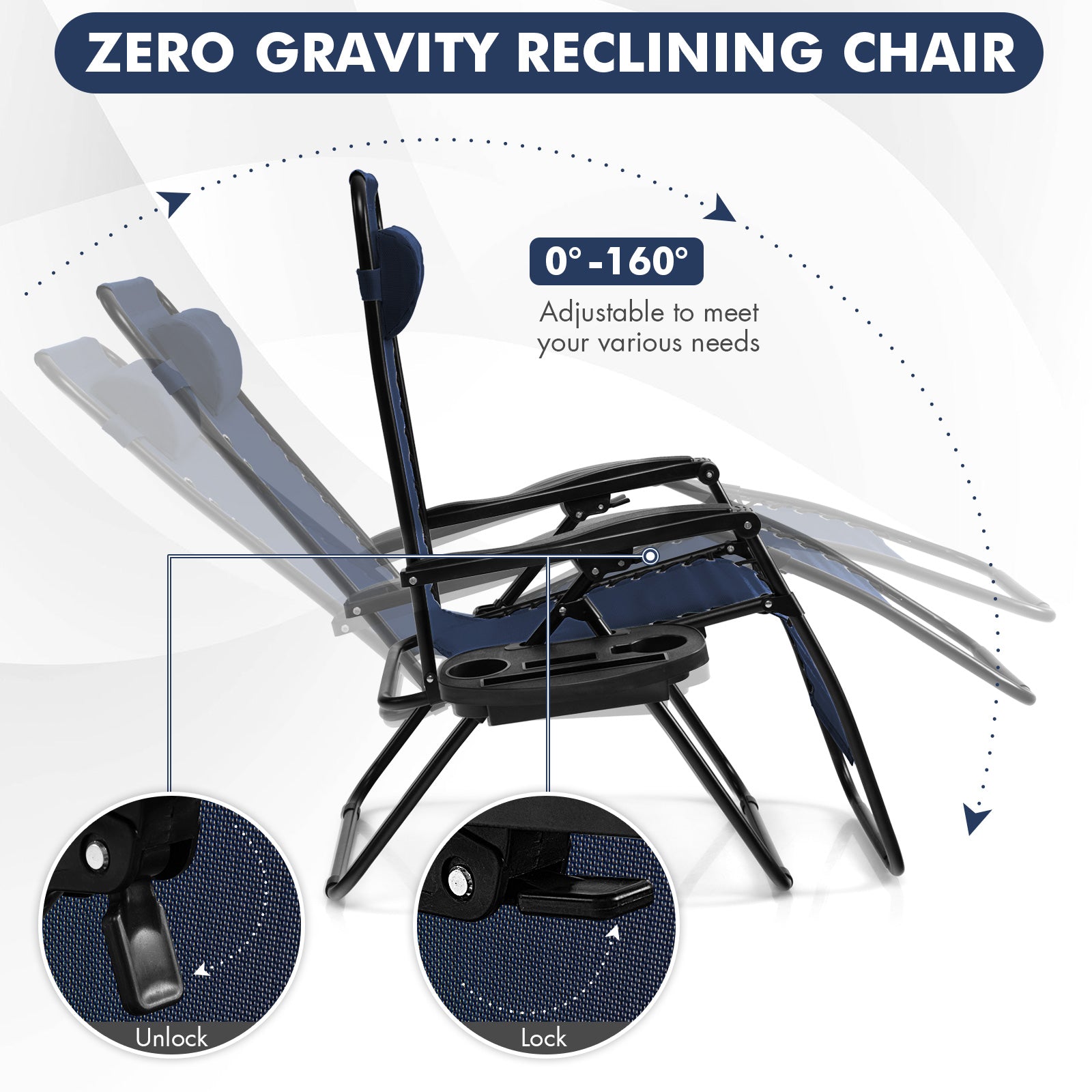 Outdoor Folding Zero Gravity Reclining Lounge Chair, Blue Beach & Lawn Chairs at Gallery Canada