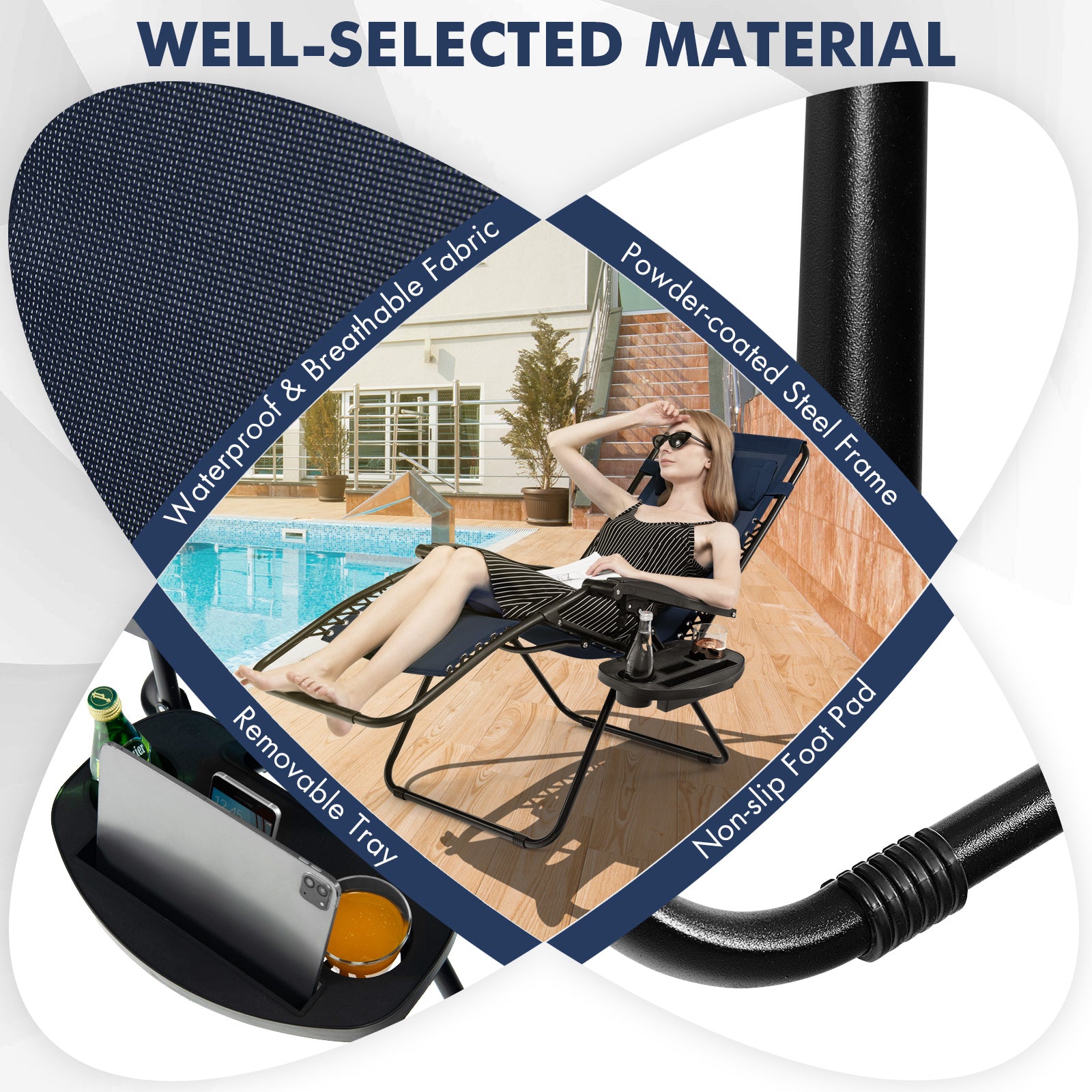 Outdoor Folding Zero Gravity Reclining Lounge Chair, Blue Beach & Lawn Chairs at Gallery Canada