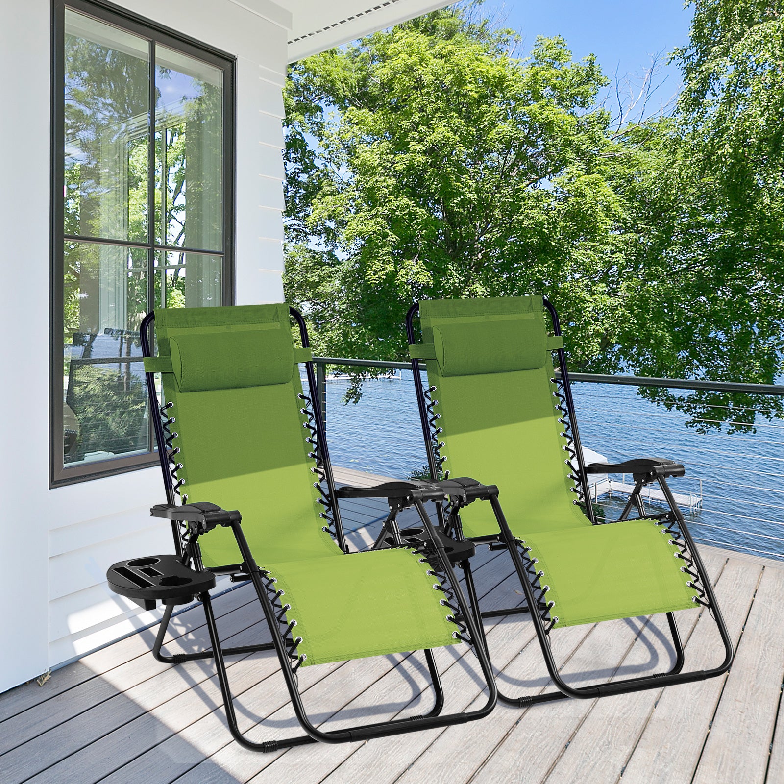 Outdoor Folding Zero Gravity Reclining Lounge Chair with Utility Tray, Green Beach & Lawn Chairs at Gallery Canada