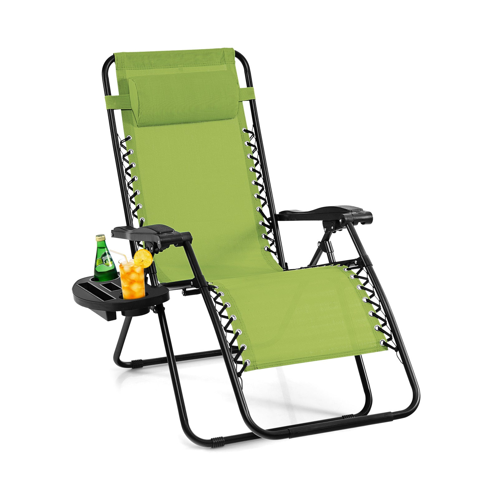 Outdoor Folding Zero Gravity Reclining Lounge Chair with Utility Tray, Green Beach & Lawn Chairs Green at Gallery Canada