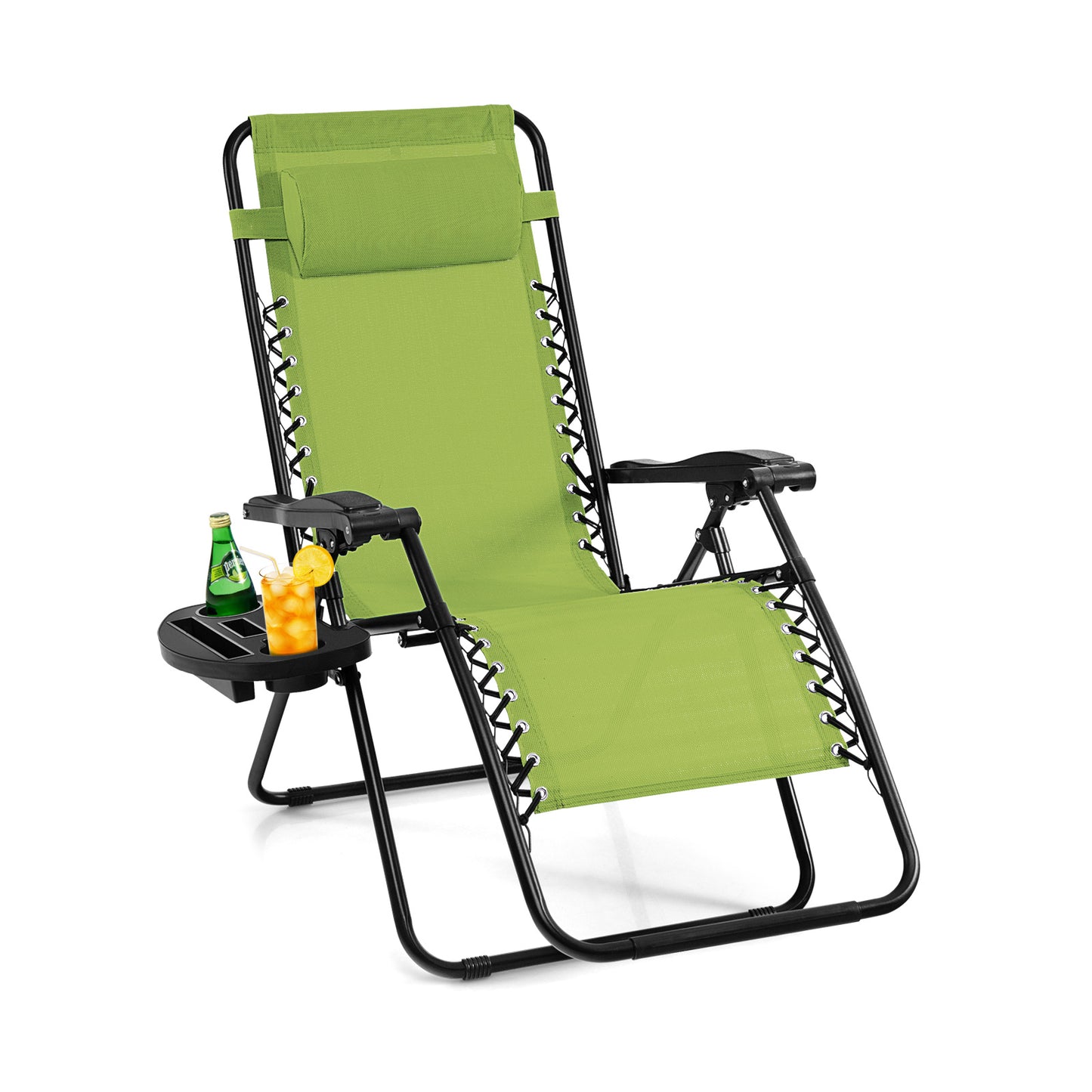 Outdoor Folding Zero Gravity Reclining Lounge Chair with Utility Tray, Green Beach & Lawn Chairs Green at Gallery Canada