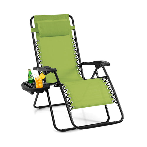 Outdoor Folding Zero Gravity Reclining Lounge Chair with Utility Tray, Green