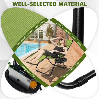 Outdoor Folding Zero Gravity Reclining Lounge Chair with Utility Tray, Green Beach & Lawn Chairs at Gallery Canada