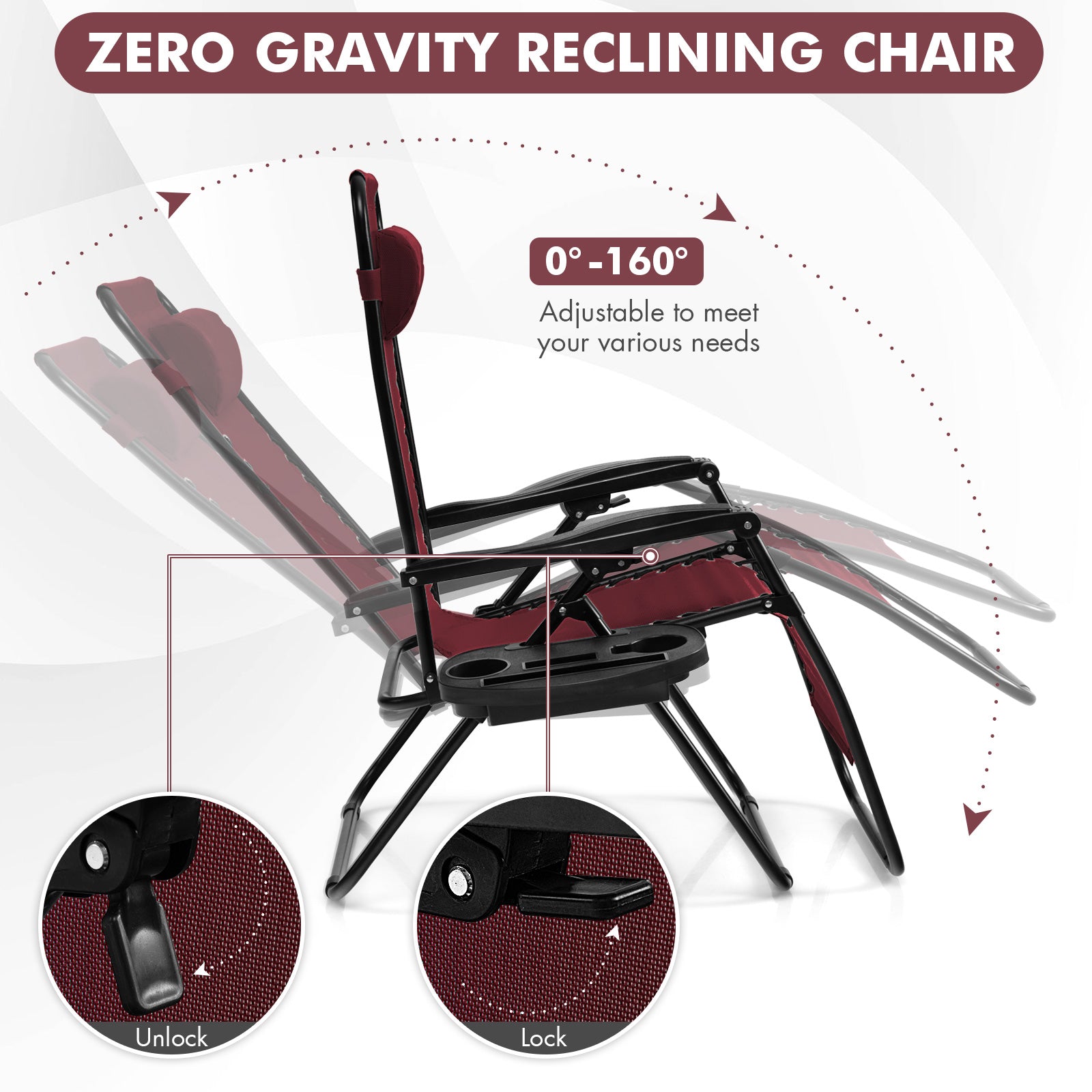 Outdoor Folding Zero Gravity Reclining Lounge Chair, Wine Beach & Lawn Chairs at Gallery Canada