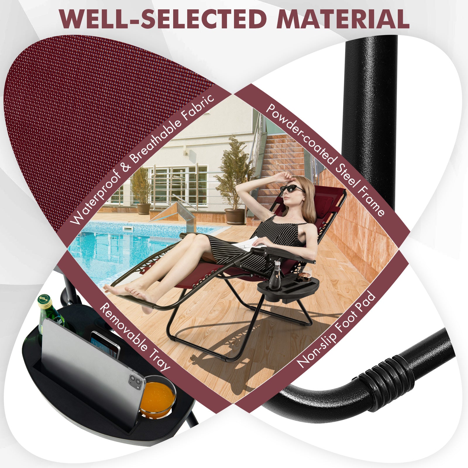 Outdoor Folding Zero Gravity Reclining Lounge Chair, Wine Beach & Lawn Chairs at Gallery Canada