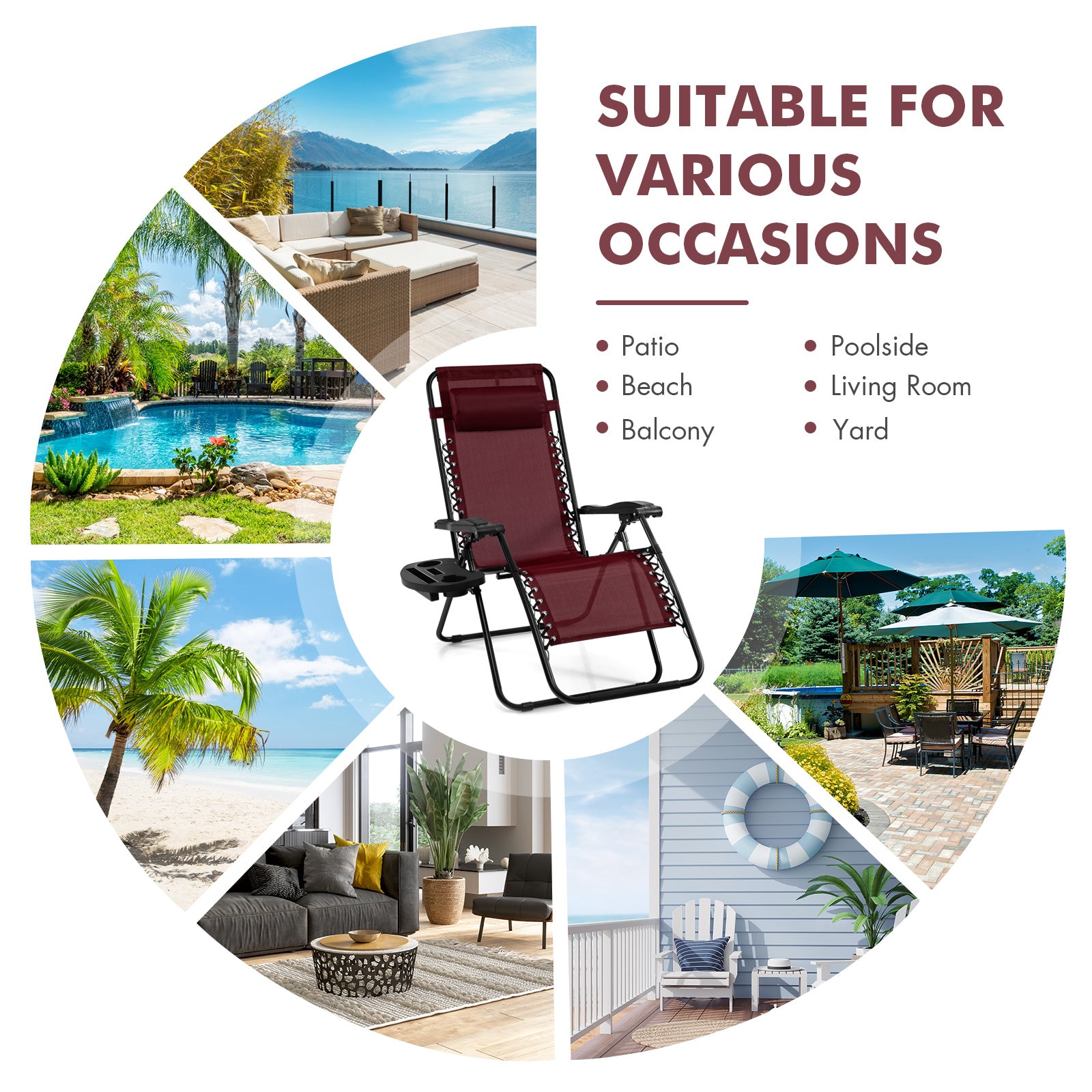 Outdoor Folding Zero Gravity Reclining Lounge Chair, Wine Beach & Lawn Chairs at Gallery Canada