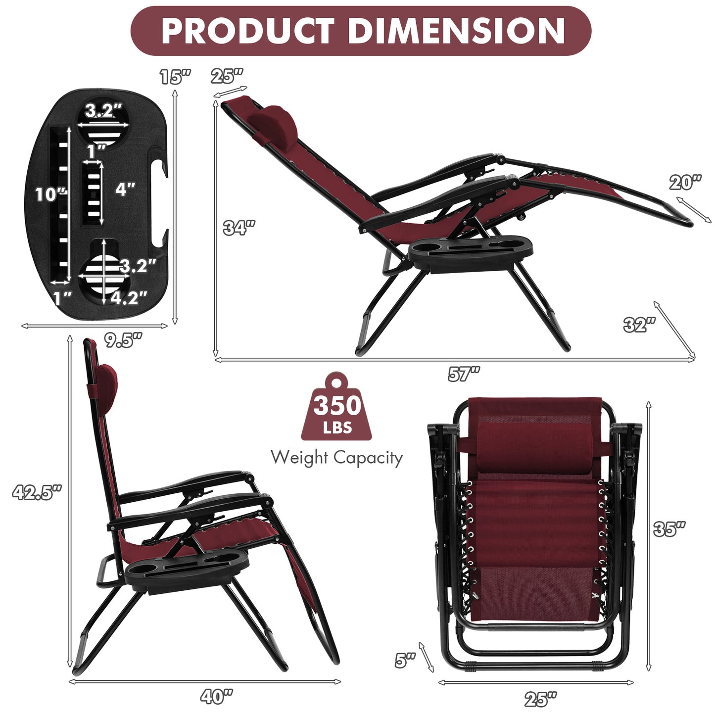 Outdoor Folding Zero Gravity Reclining Lounge Chair, Wine Beach & Lawn Chairs at Gallery Canada