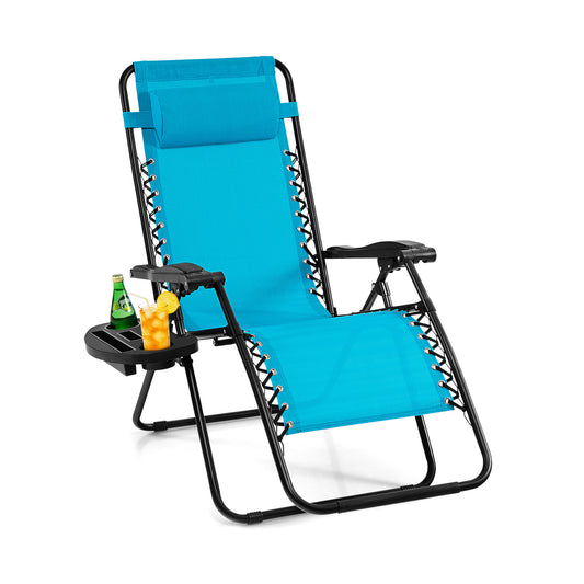 Outdoor Folding Zero Gravity Reclining Lounge Chair with Utility Tray, Light Blue Beach & Lawn Chairs Light Blue at Gallery Canada