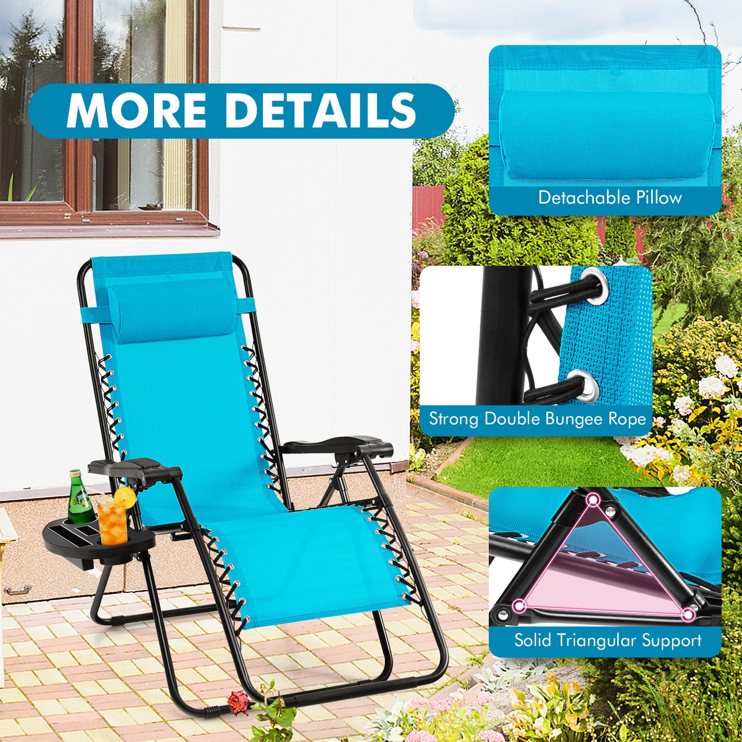 Outdoor Folding Zero Gravity Reclining Lounge Chair with Utility Tray, Light Blue Beach & Lawn Chairs at Gallery Canada