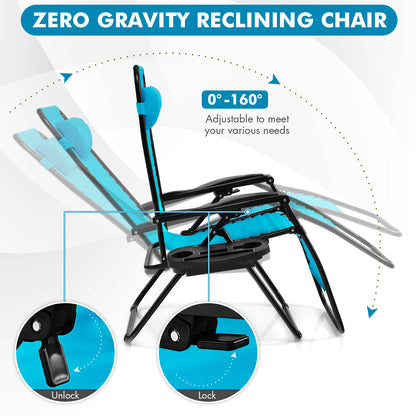 Outdoor Folding Zero Gravity Reclining Lounge Chair with Utility Tray, Light Blue Beach & Lawn Chairs at Gallery Canada