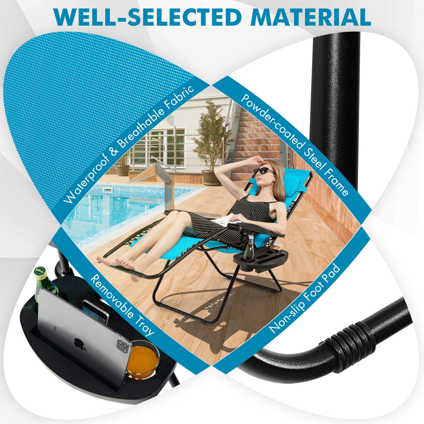 Outdoor Folding Zero Gravity Reclining Lounge Chair with Utility Tray, Light Blue Beach & Lawn Chairs at Gallery Canada