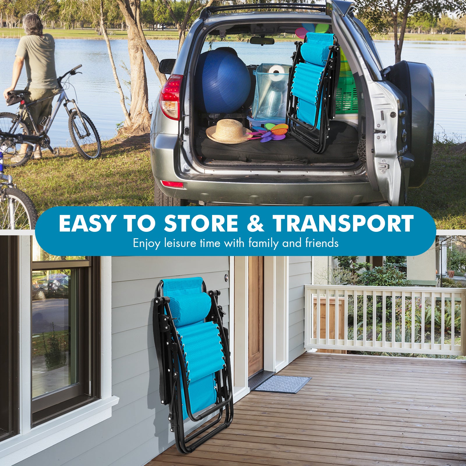 Outdoor Folding Zero Gravity Reclining Lounge Chair with Utility Tray, Light Blue Beach & Lawn Chairs at Gallery Canada