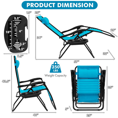 Outdoor Folding Zero Gravity Reclining Lounge Chair with Utility Tray, Light Blue Beach & Lawn Chairs at Gallery Canada