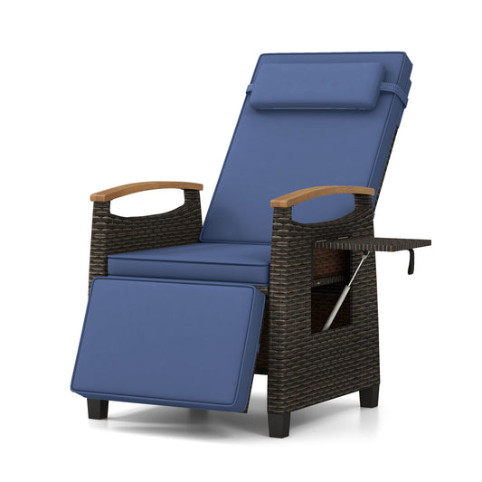 Patio Wicker Recliner Chair, Adjustable Backrest, Navy Outdoor Chaise Lounges Navy at Gallery Canada