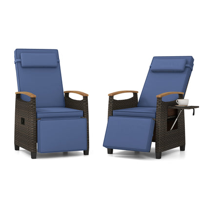 Chaise relaxante en rotin pour patio, dossier réglable, bleu marine