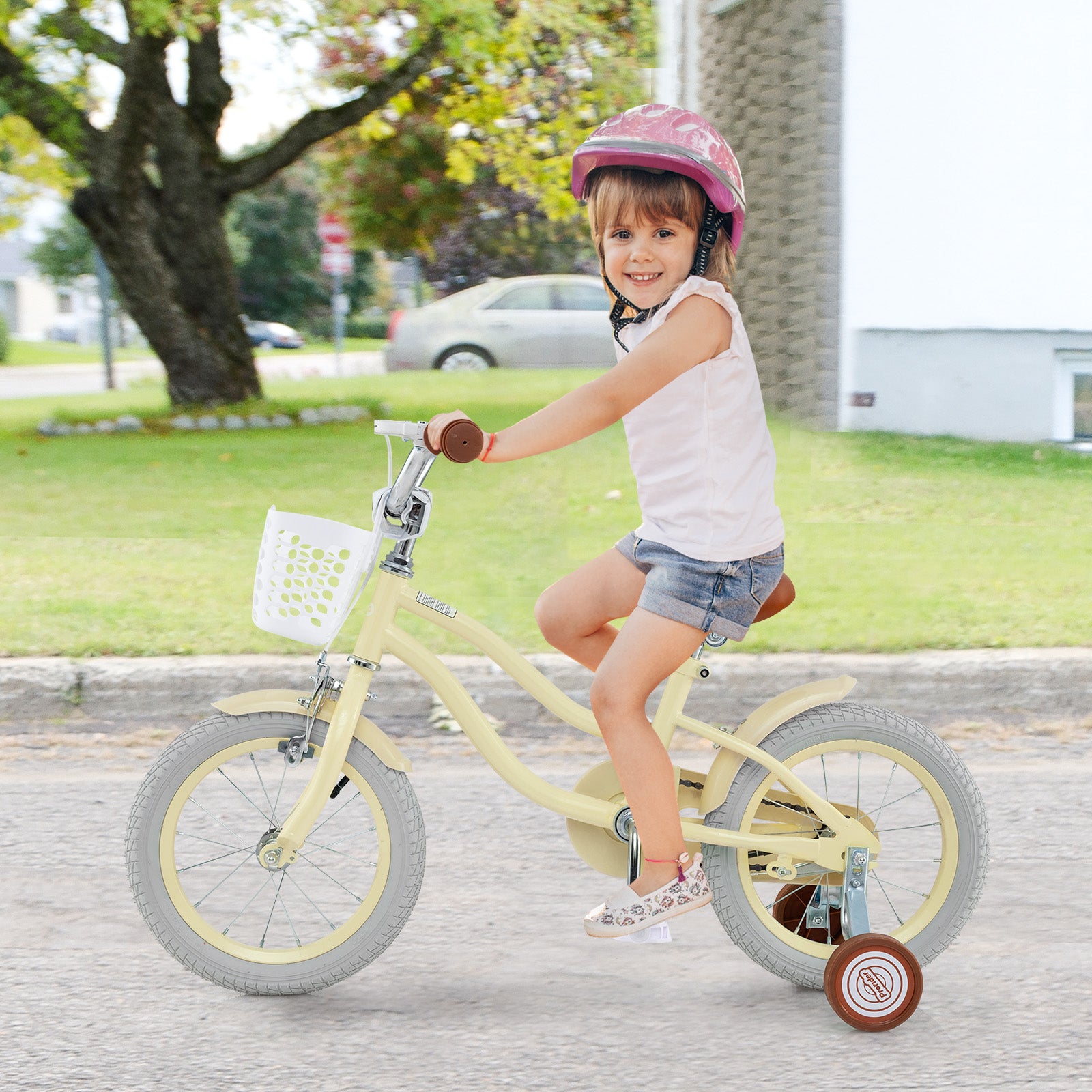 14 Inch Kids Bike Adjustable with Training Wheels Ages 3-8 Years Olds-14 inches, Beige Kids Bike at Gallery Canada