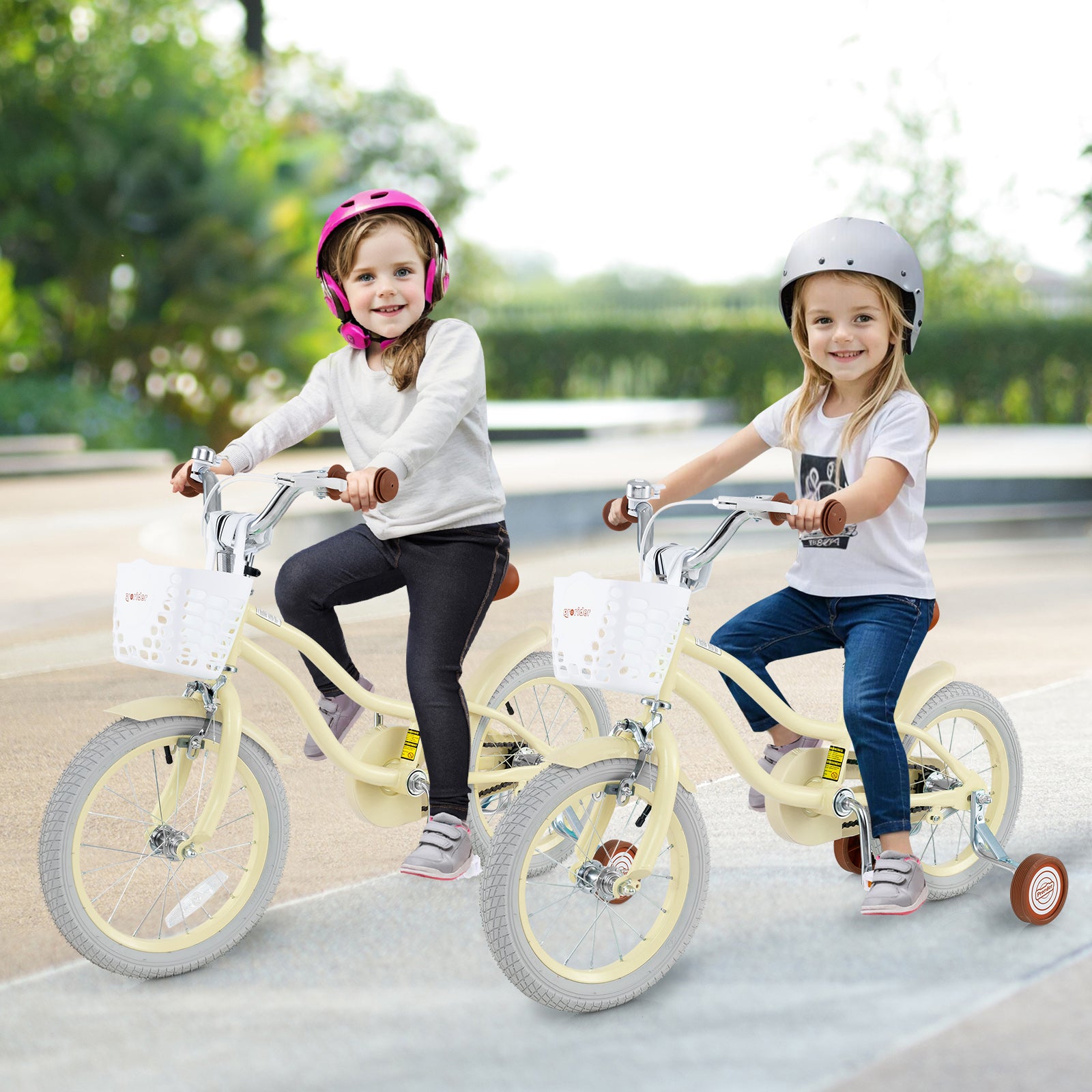 14 Inch Kids Bike Adjustable with Training Wheels Ages 3-8 Years Olds-14 inches, Beige Kids Bike at Gallery Canada