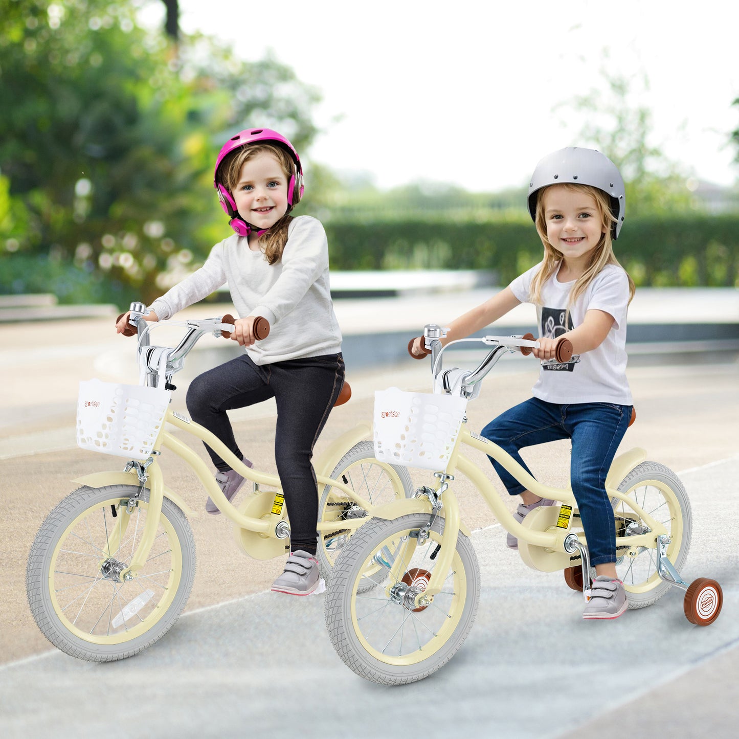 14 Inch Kids Bike Adjustable with Training Wheels Ages 3-8 Years Olds-14 inches, Beige Kids Bike at Gallery Canada