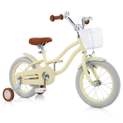 Vélo Enfant 14 Pouces Avec Roues Stabilisatrices, Réglable, 3-8 Ans, Beige