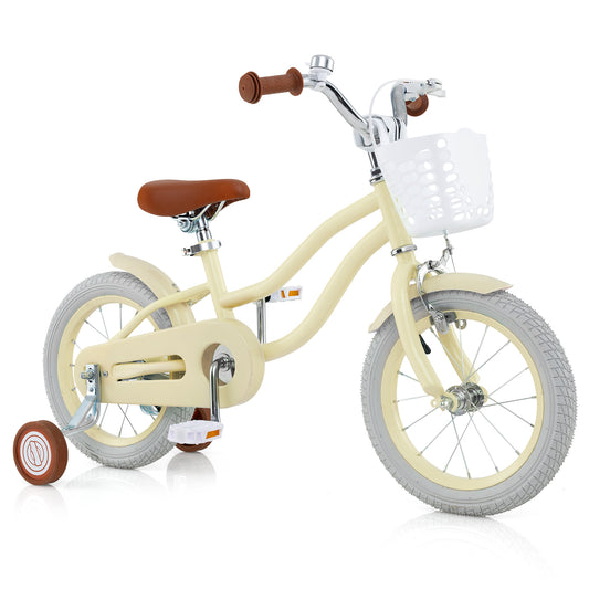 14 Inch Kids Bike With Training Wheels, Adjustable, Ages 3-8, Beige Kids Bike Beige at Gallery Canada