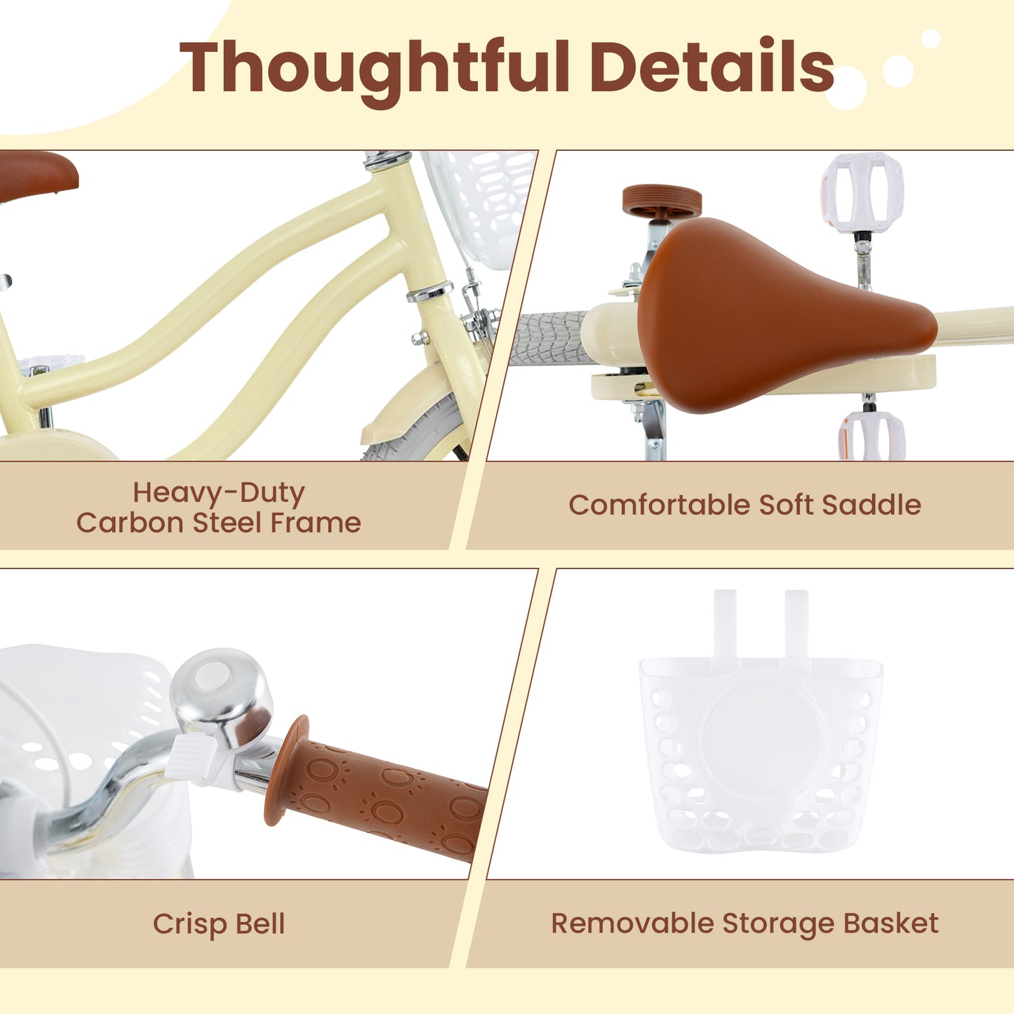 14 Inch Kids Bike Adjustable with Training Wheels Ages 3-8 Years Olds-14 inches, Beige Kids Bike at Gallery Canada