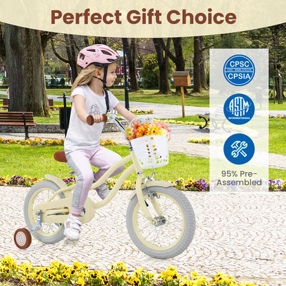 14 Inch Kids Bike Adjustable with Training Wheels Ages 3-8 Years Olds-14 inches, Beige Kids Bike at Gallery Canada