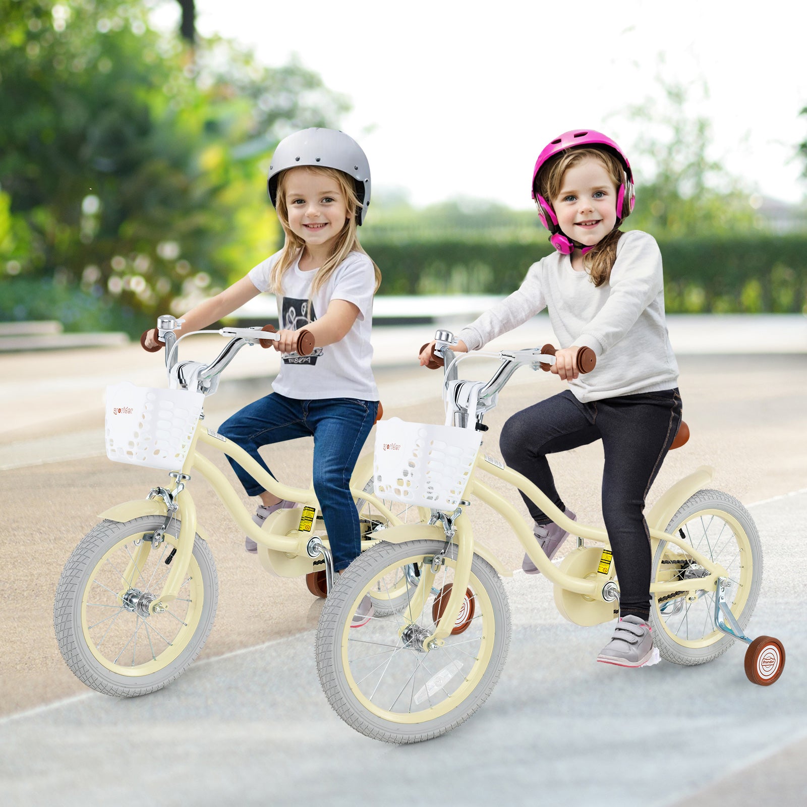 14/16/18 Inch Kids Bike Adjustable with Training Wheels Ages 3-8 Years Olds-16 inches, Beige Kids Bike at Gallery Canada