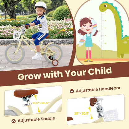14/16/18 Inch Kids Bike Adjustable with Training Wheels Ages 3-8 Years Olds-16 inches, Beige Kids Bike at Gallery Canada